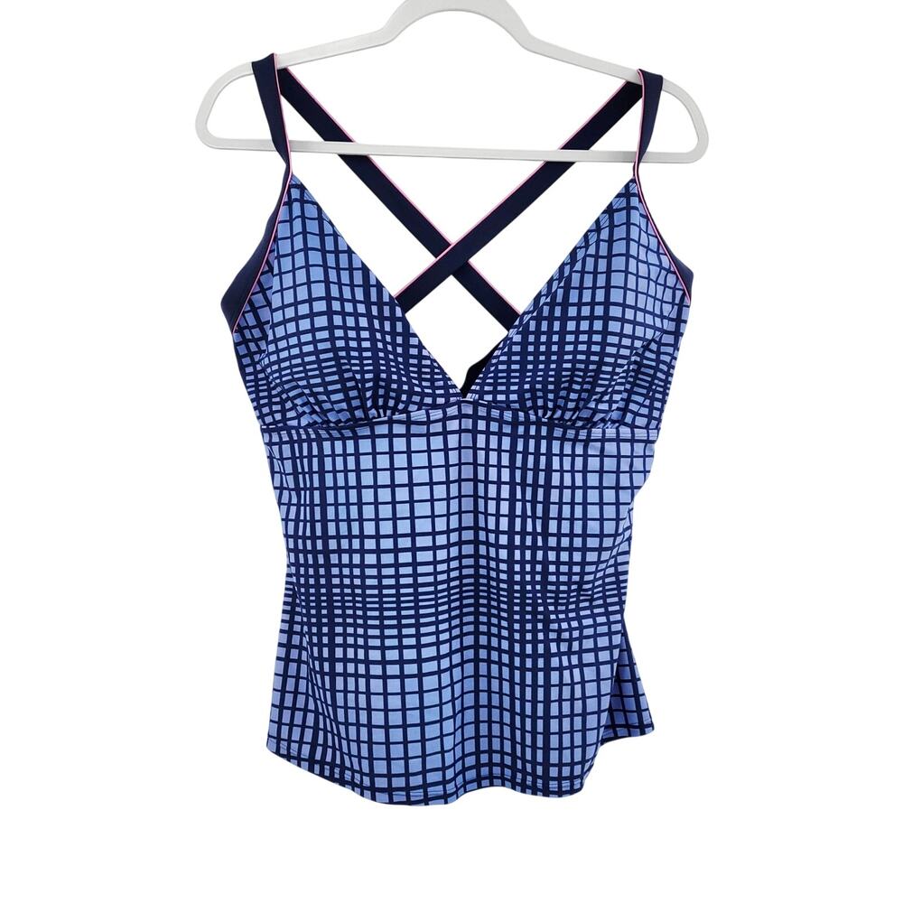 Athletech Blue Checkered Print Tankini Swim Top Women’s Plus Size 20 Beach
